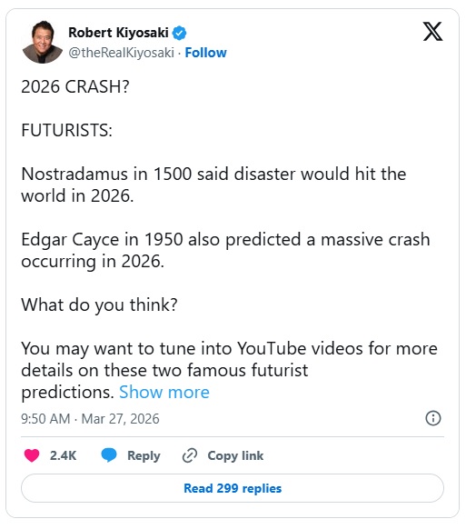 《富爸爸穷爸爸》作者清崎揭示他对“2026年大崩盘”的计划  第3张